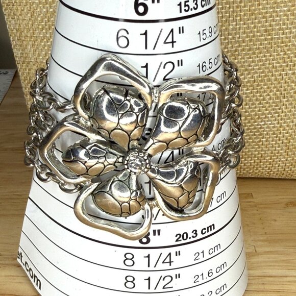 Silvertone Flower Bracelet With Chain Strands & Toggle Closure, Floral, Casual - Picture 2 of 9